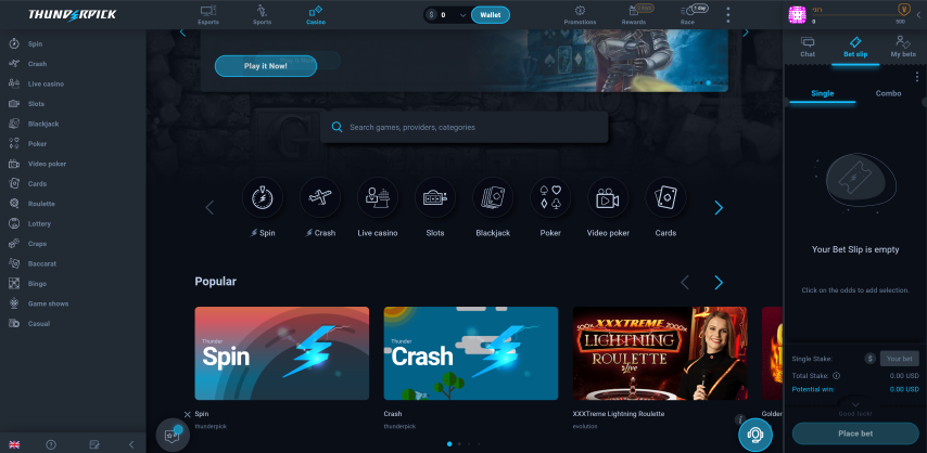 thunderpick.io front page